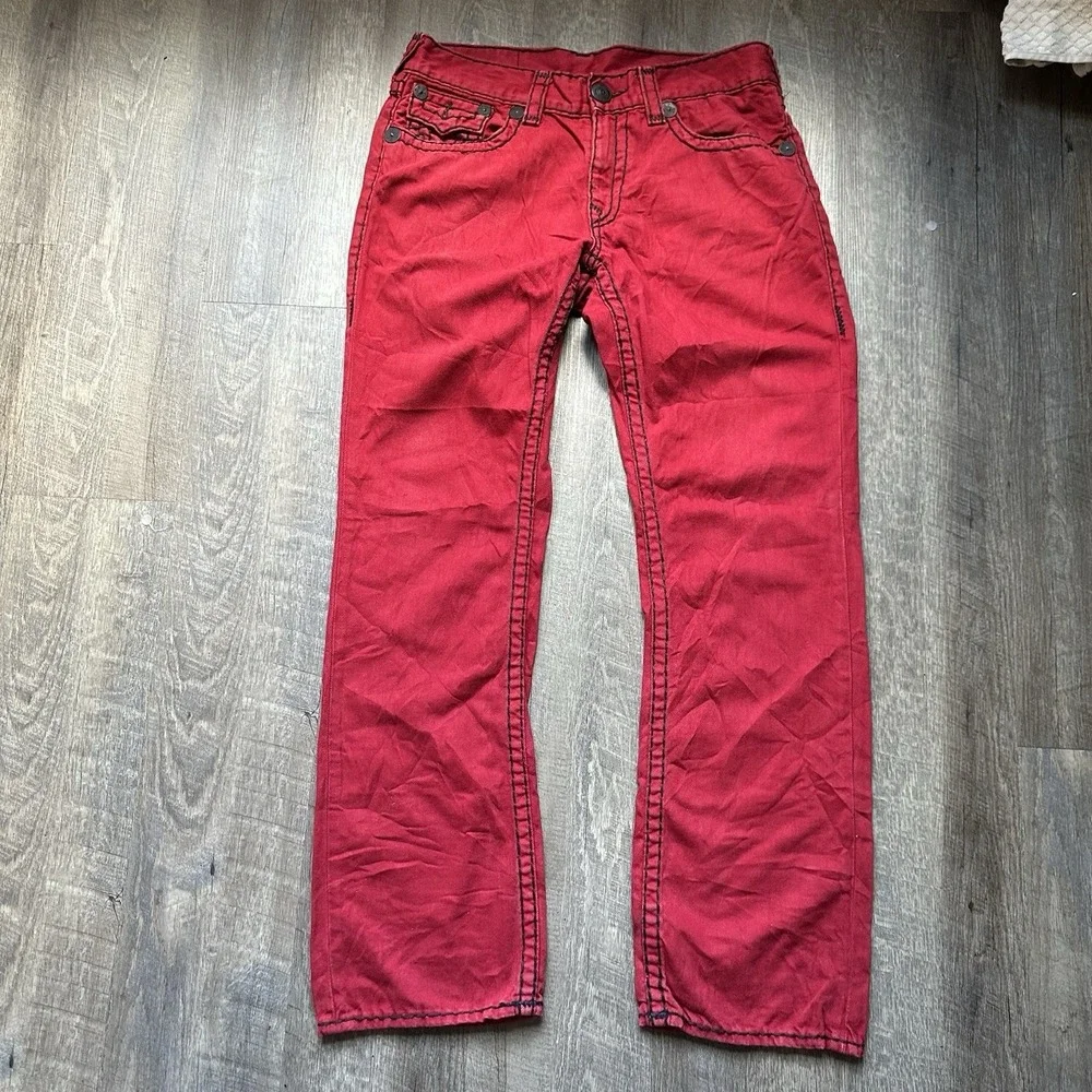 True Religion Men's  Red Ricky Super T Jeans Mb3 Thick‎ Stitch Semetary Keef